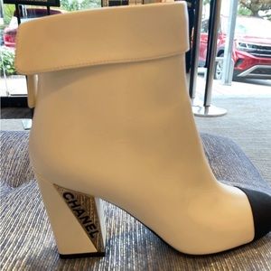 Chanel Ivory Leather Ankle Foldover Booties
